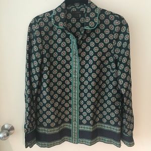 J. Crew Green and Black Patterned Blouse